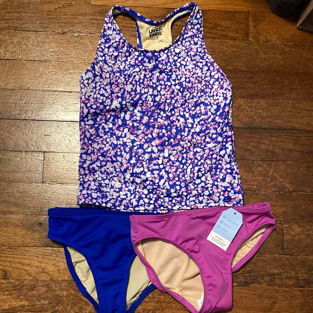 Lands' End Purple and Blue two piece girls’ swim bundle